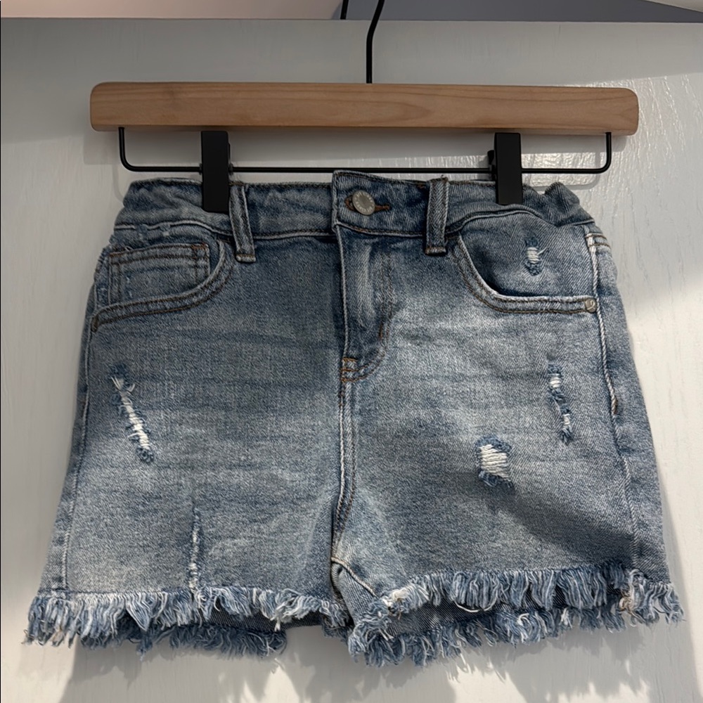 Girls medium 7/8 Denim Blue Distressed Shorts
